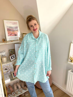 Musselin Bluse Herzchen Long Mint/Weiß