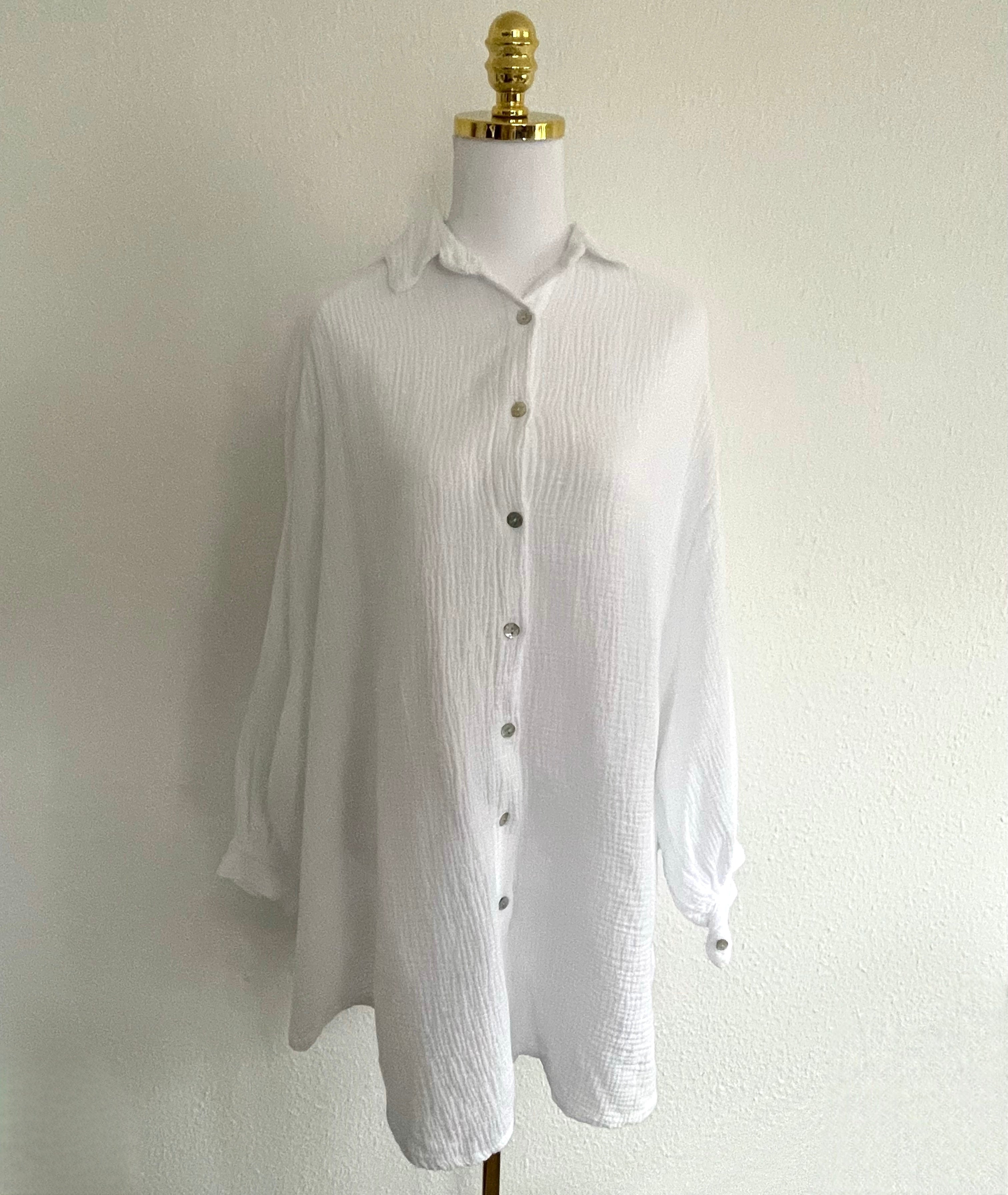 Musselin Bluse Long Weiß
