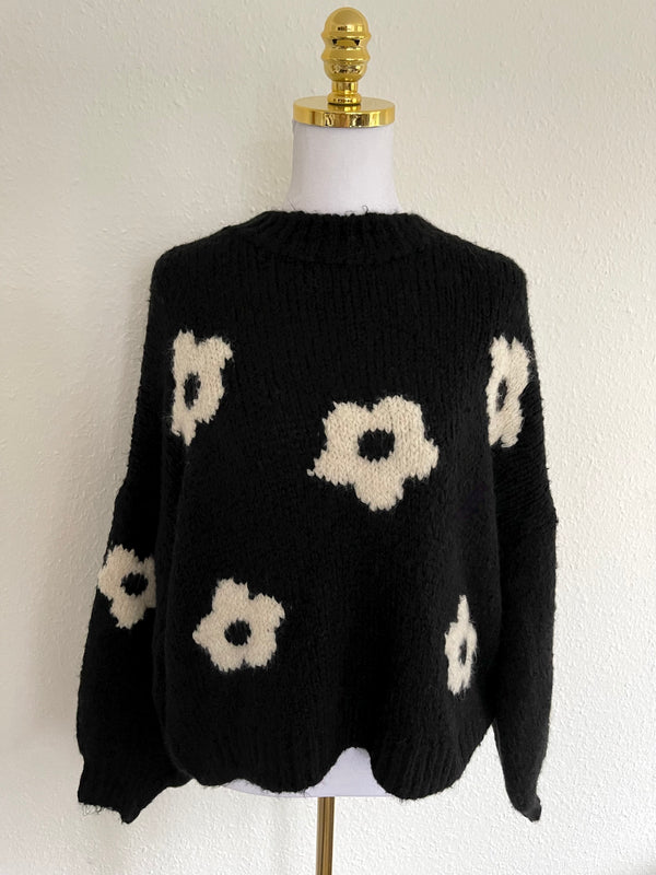 Pullover Blümchen Schwarz/Creme
