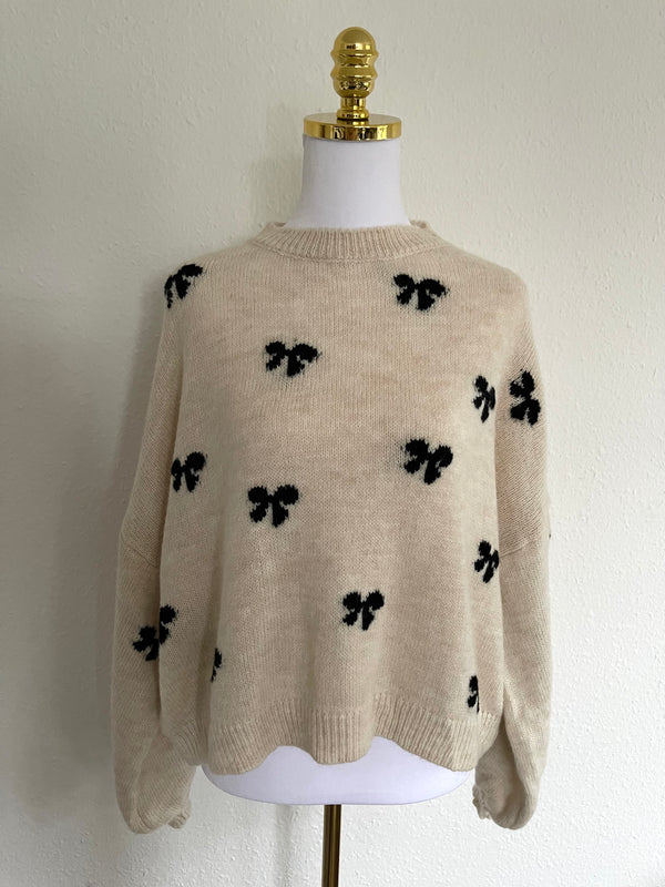 Pullover Schleifchen Creme/ Schwarz