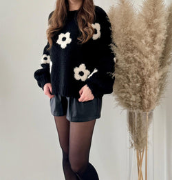 Pullover Blümchen Schwarz/Creme