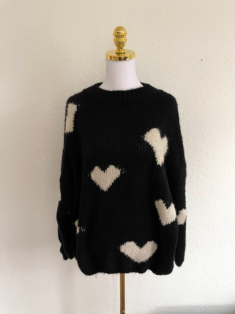 Pullover Heart Oversized Schwarz/Weiß