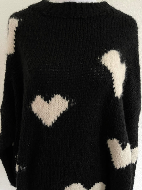 Pullover Heart Oversized Schwarz/Weiß
