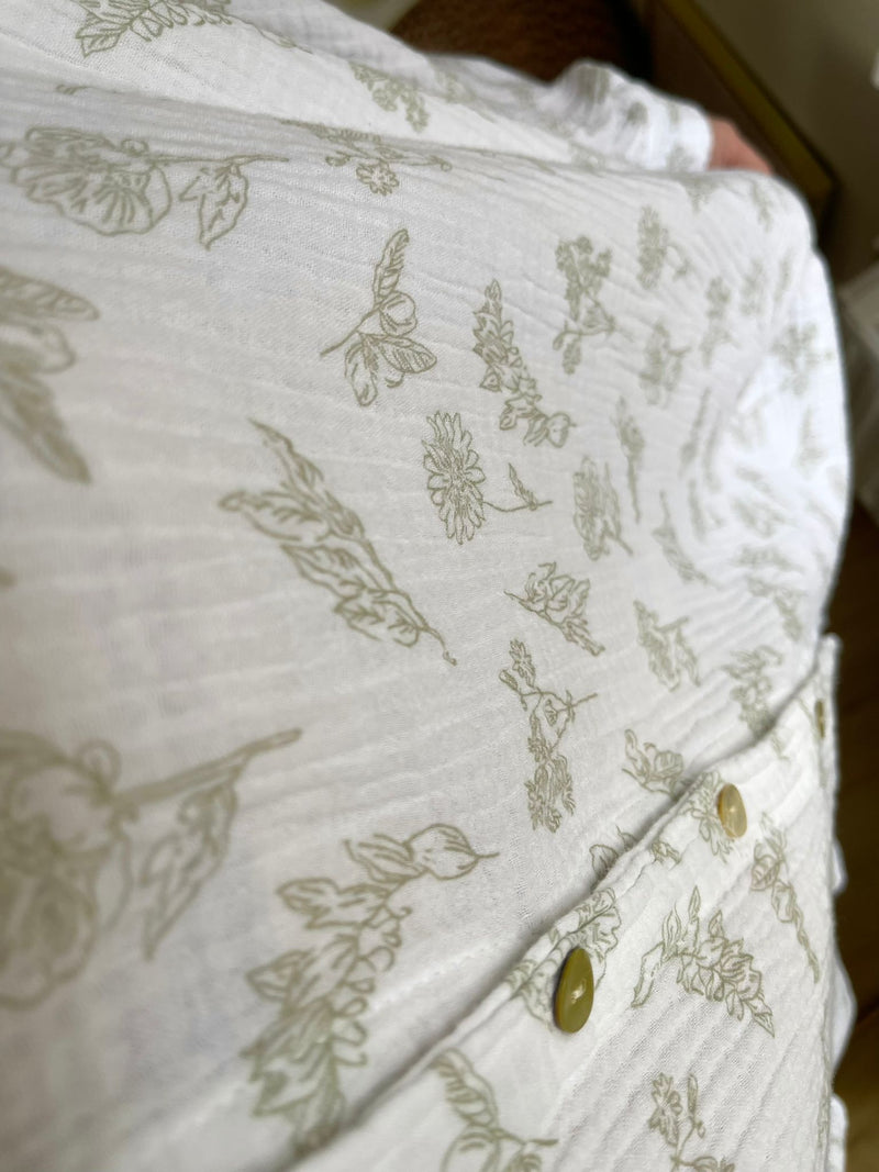 Musselin Bluse Flower Long Weiß/Grau
