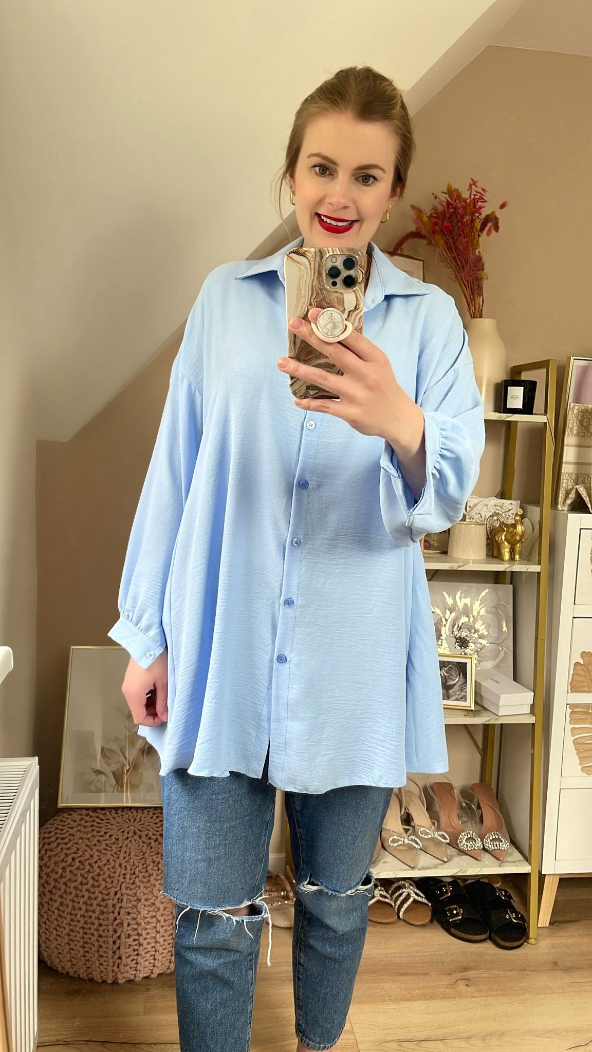 Long Bluse Basic Hellblau