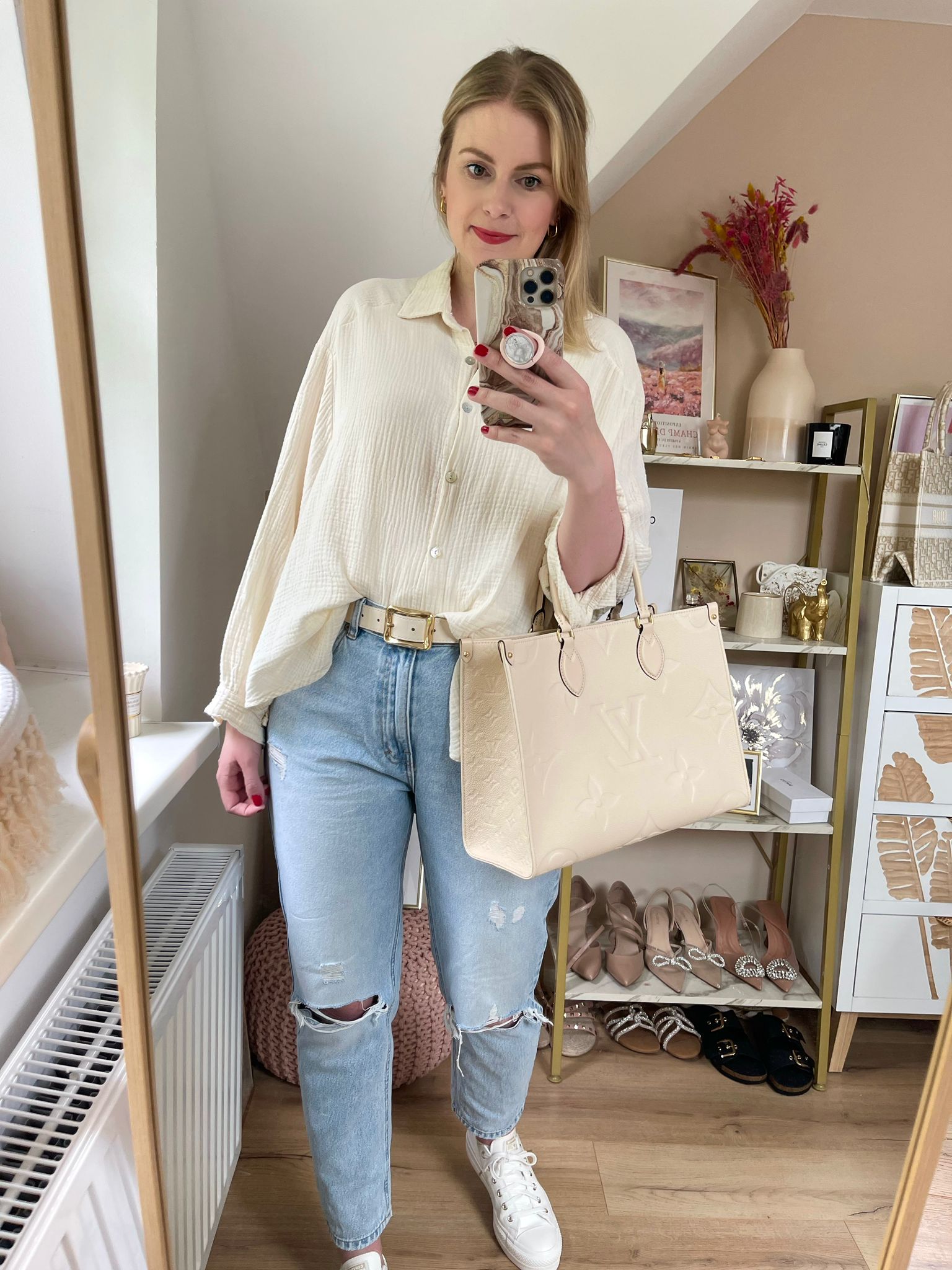 Musselin Bluse Midi Creme