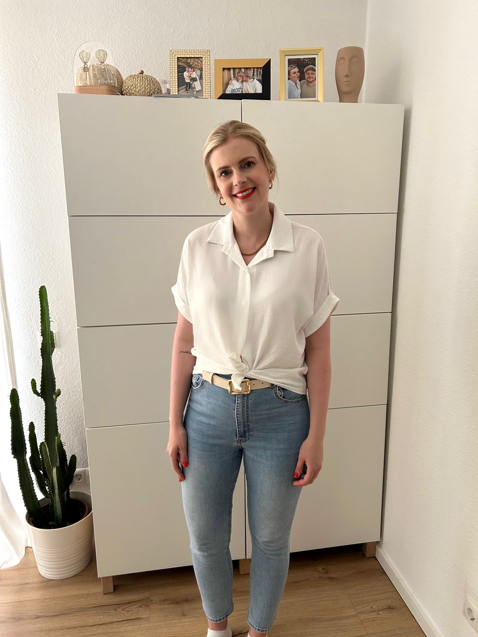Cropped Bluse Basic Weiß