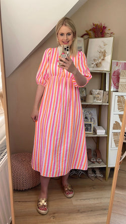 Musselin Kleid Streifen Weiß