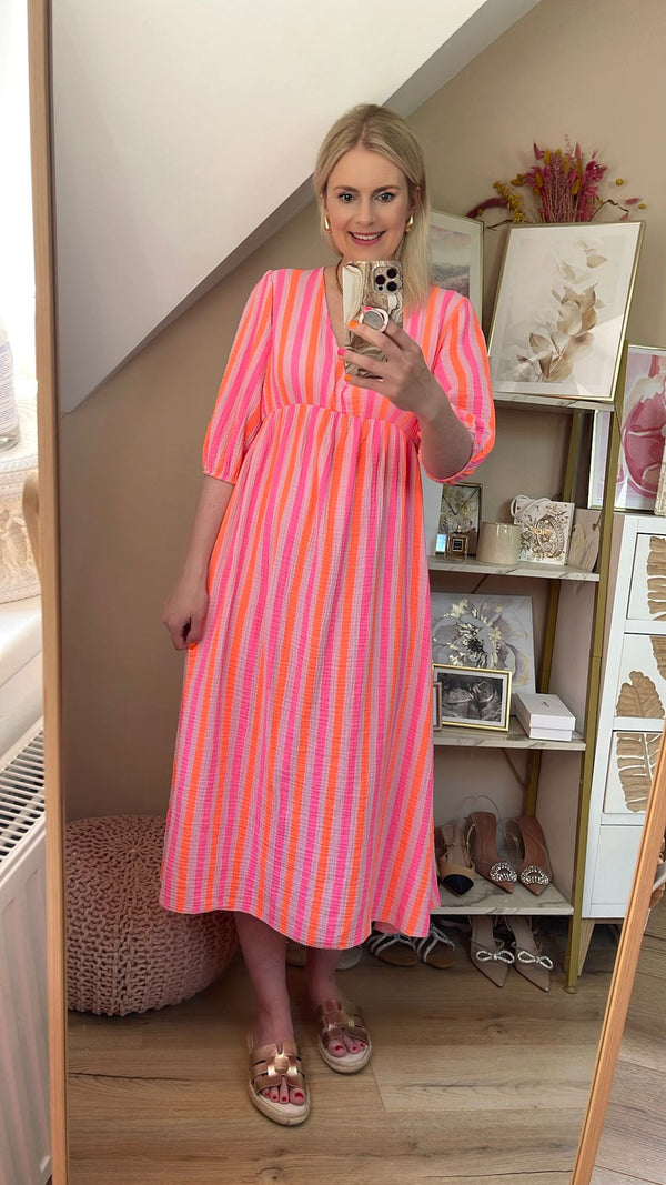 Musselin Kleid Streifen Neon