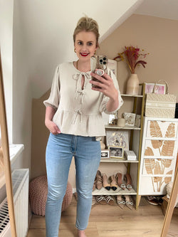 Musselin Bluse Schleifchen Creme