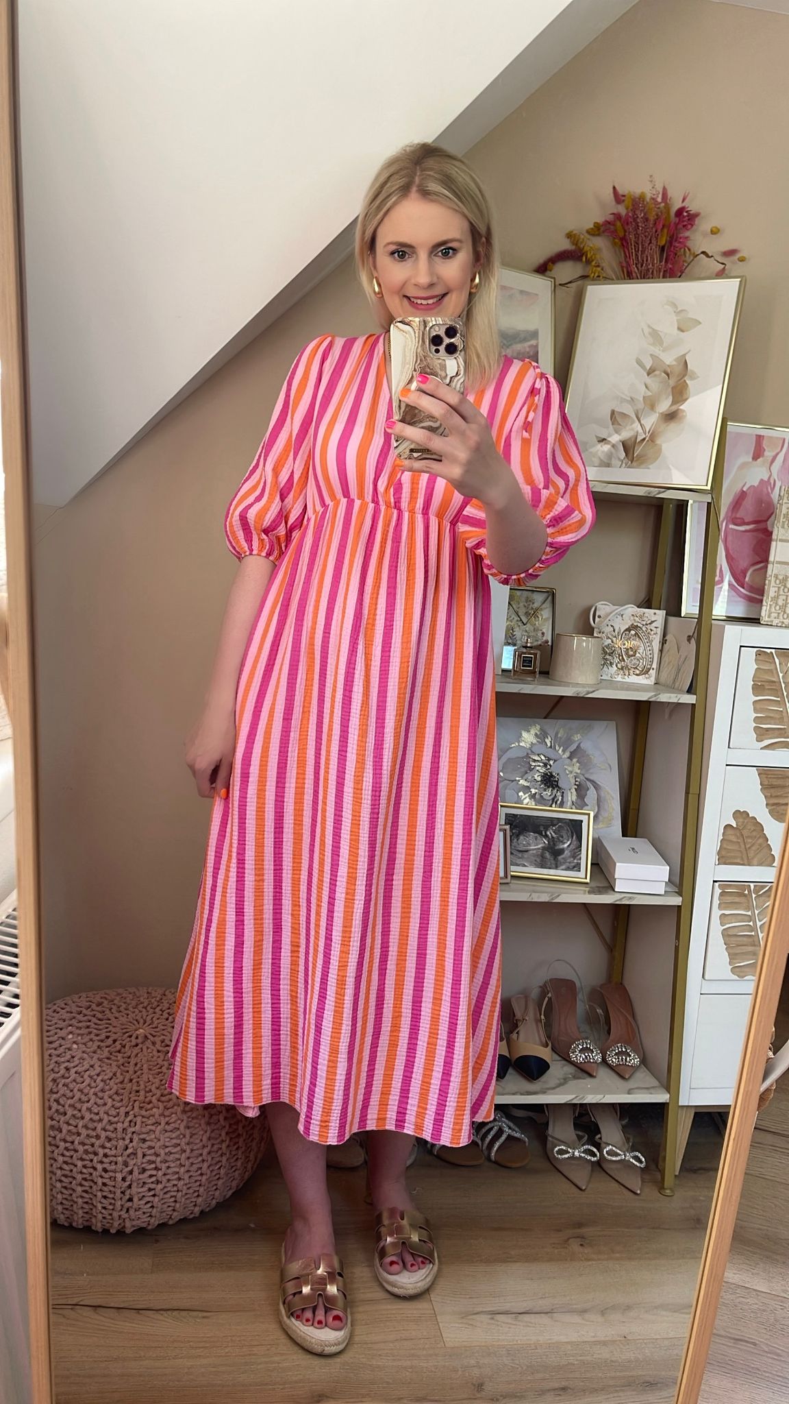 Musselin Kleid Streifen Rosa