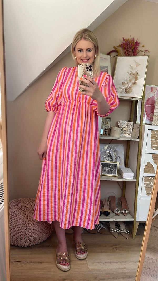 Musselin Kleid Streifen Rosa