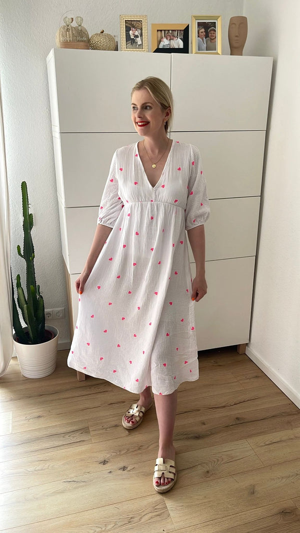 Musselin Kleid Herzchen Weiß