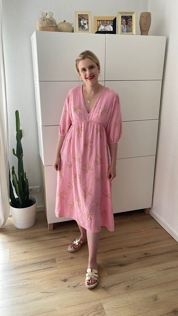 Musselin Kleid Palmen Rosa