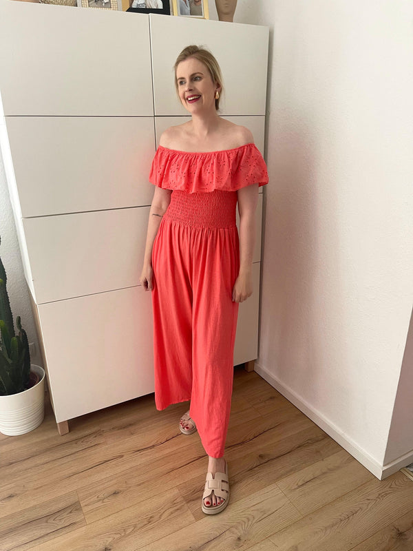 Baumwoll Jumpsuit Off Shoulder Coral
