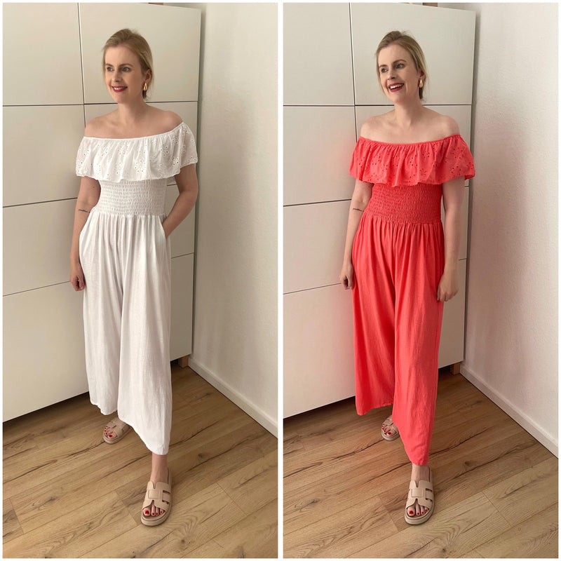 Baumwoll Jumpsuit Off Shoulder Coral