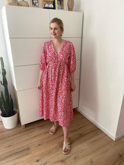 Musselin Leo Maxikleid Rot/Weiß