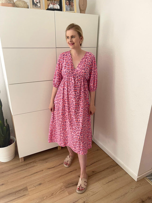 Musselin Leo Maxikleid Lila/Neon
