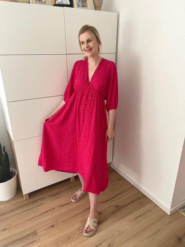 Musselin Leo Maxikleid Pink/Rot