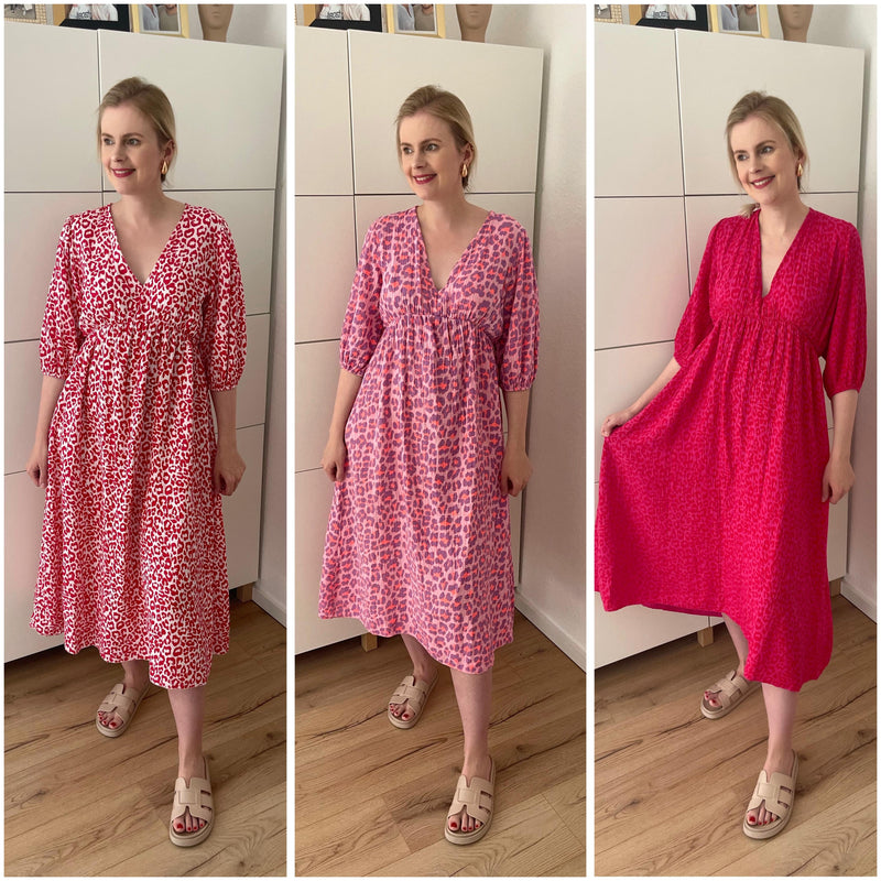 Musselin Leo Maxikleid Pink/Rot