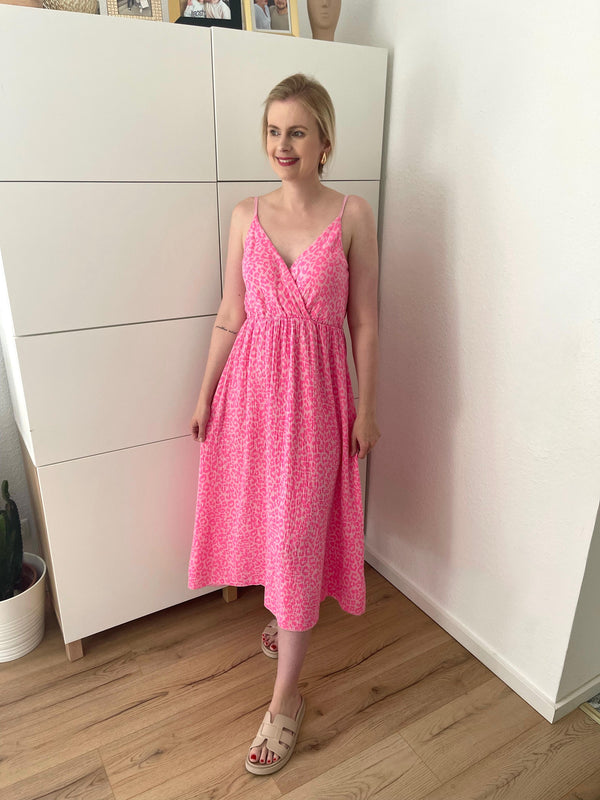 Musselin Kleid Leo Trägerlos Pink/Neon