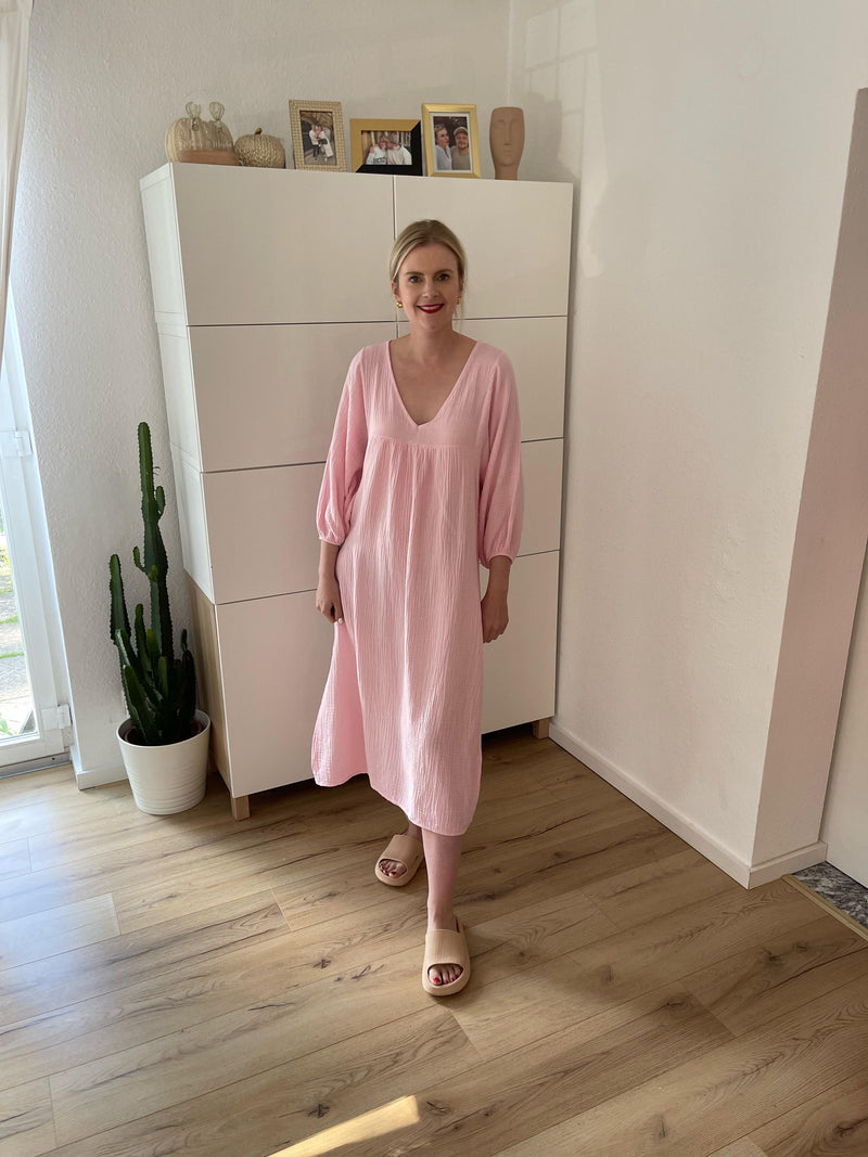 Musselin Maxikleid Kurzarm Rosa