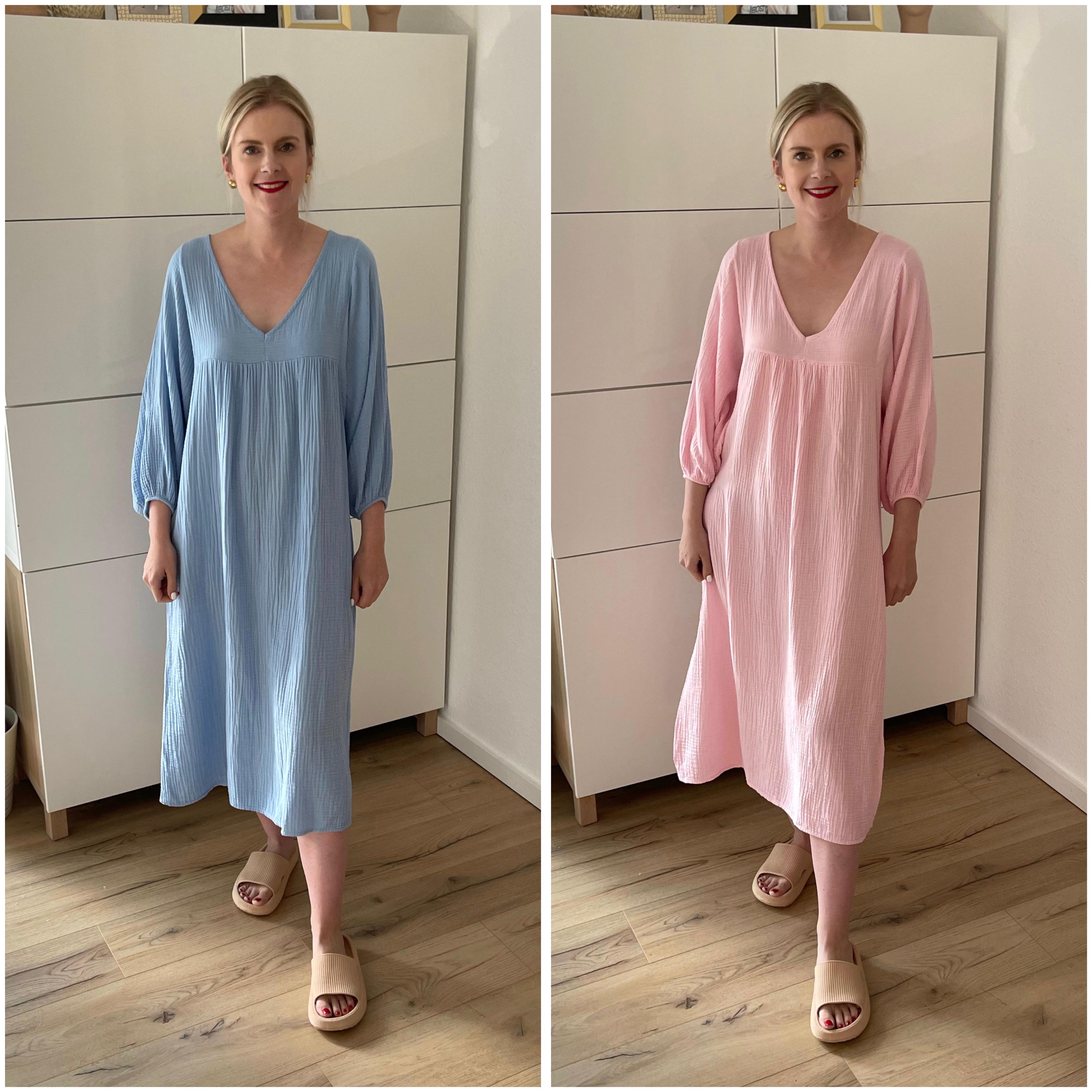 Musselin Maxikleid Kurzarm Blau