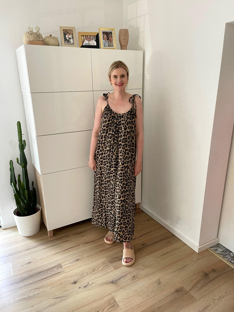 Musselin Maxikleid Leo Ärmellos Braun