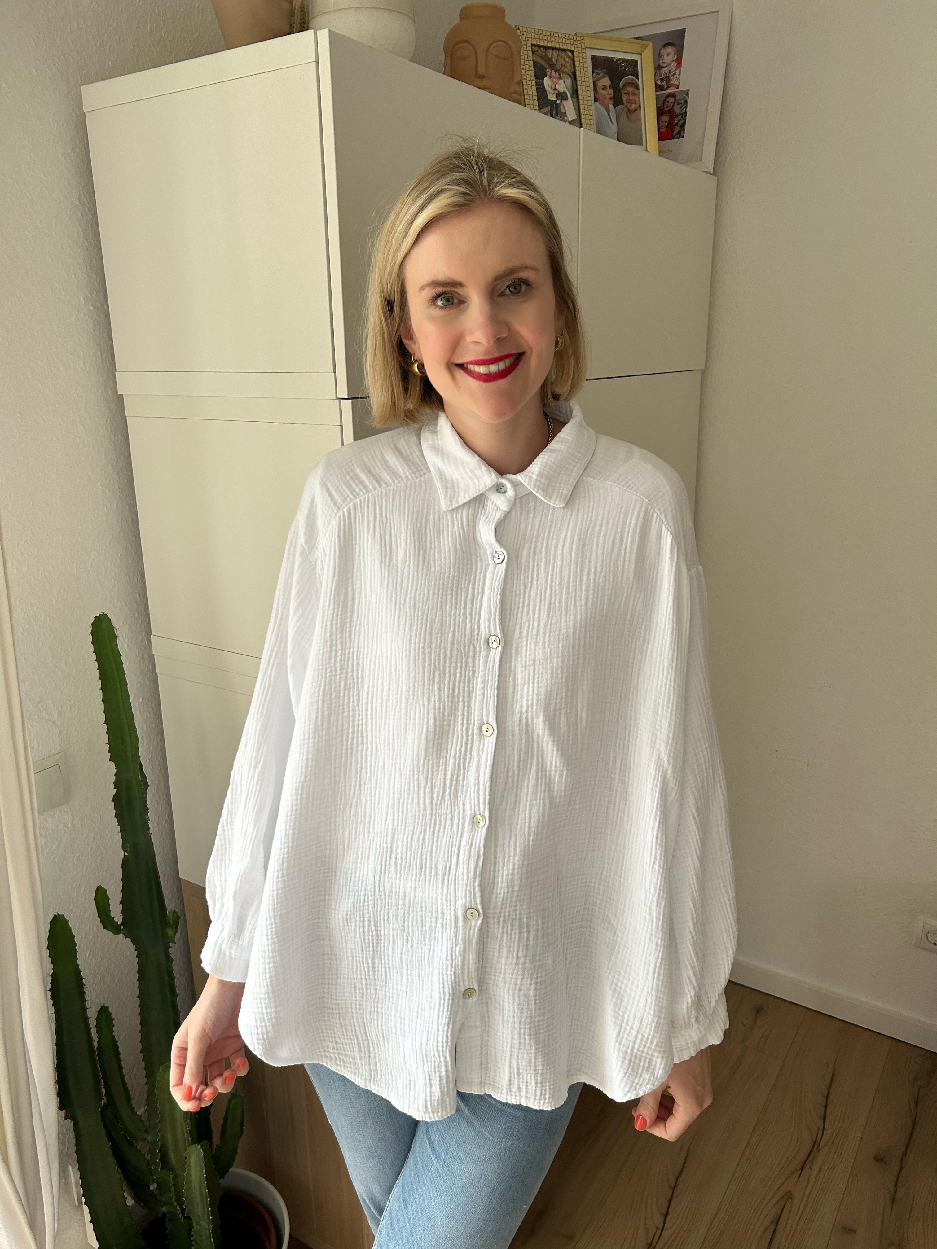 Musselin Bluse Midi Weiß