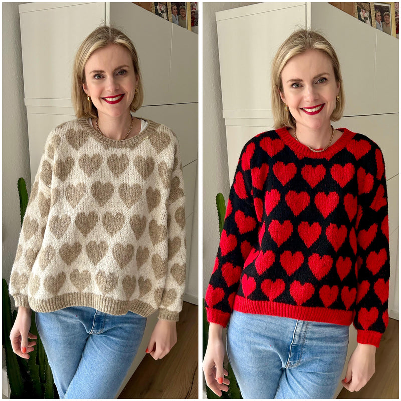 Pullover Herzchen Schwarz/Rot