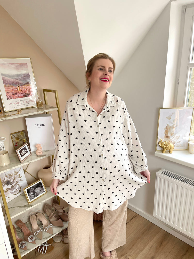 Musselin Bluse Herzchen Long Gelb/Rot