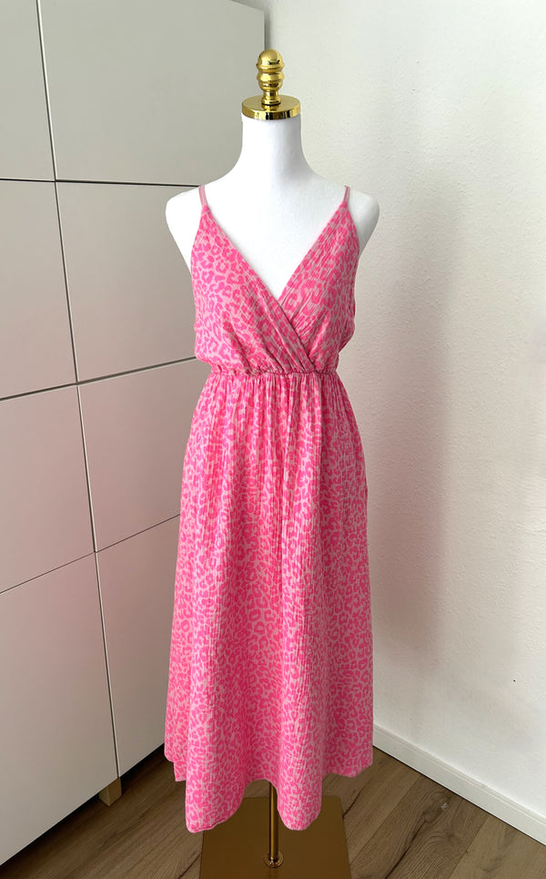 Musselin Kleid Leo Trägerlos Pink/Neon