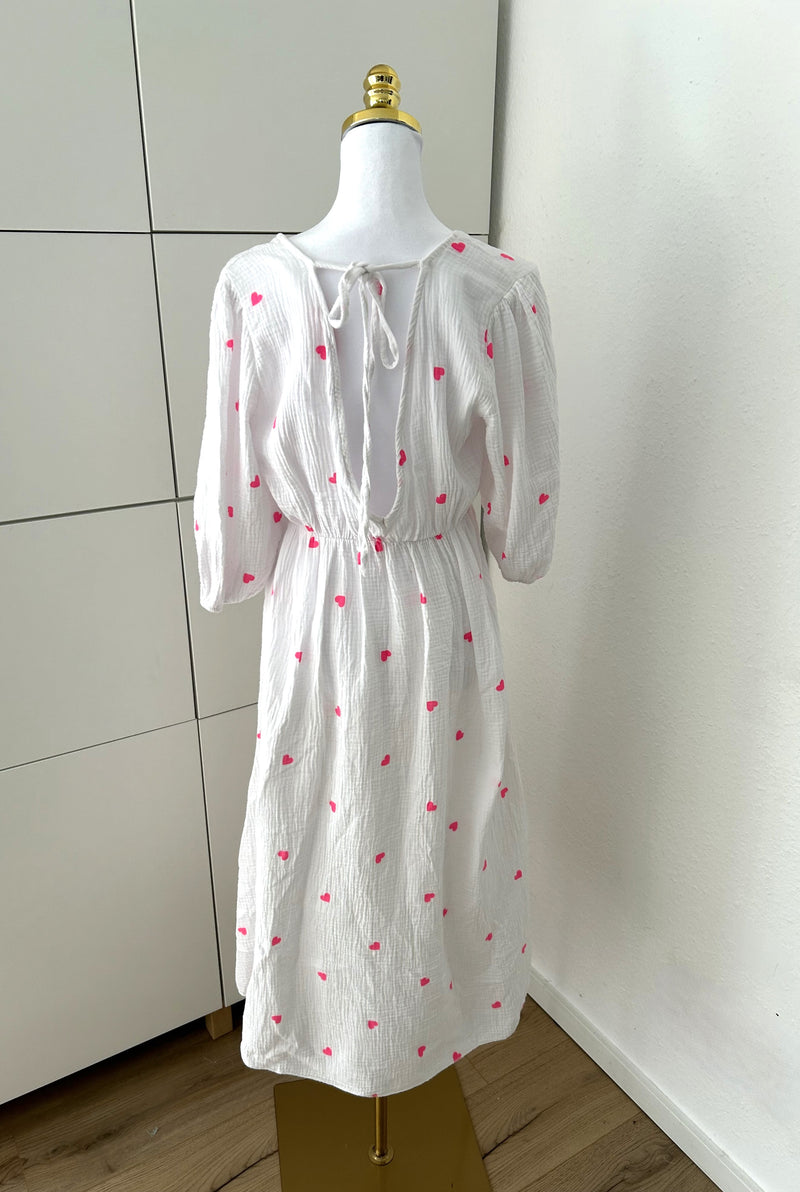 Musselin Kleid Herzchen Weiß