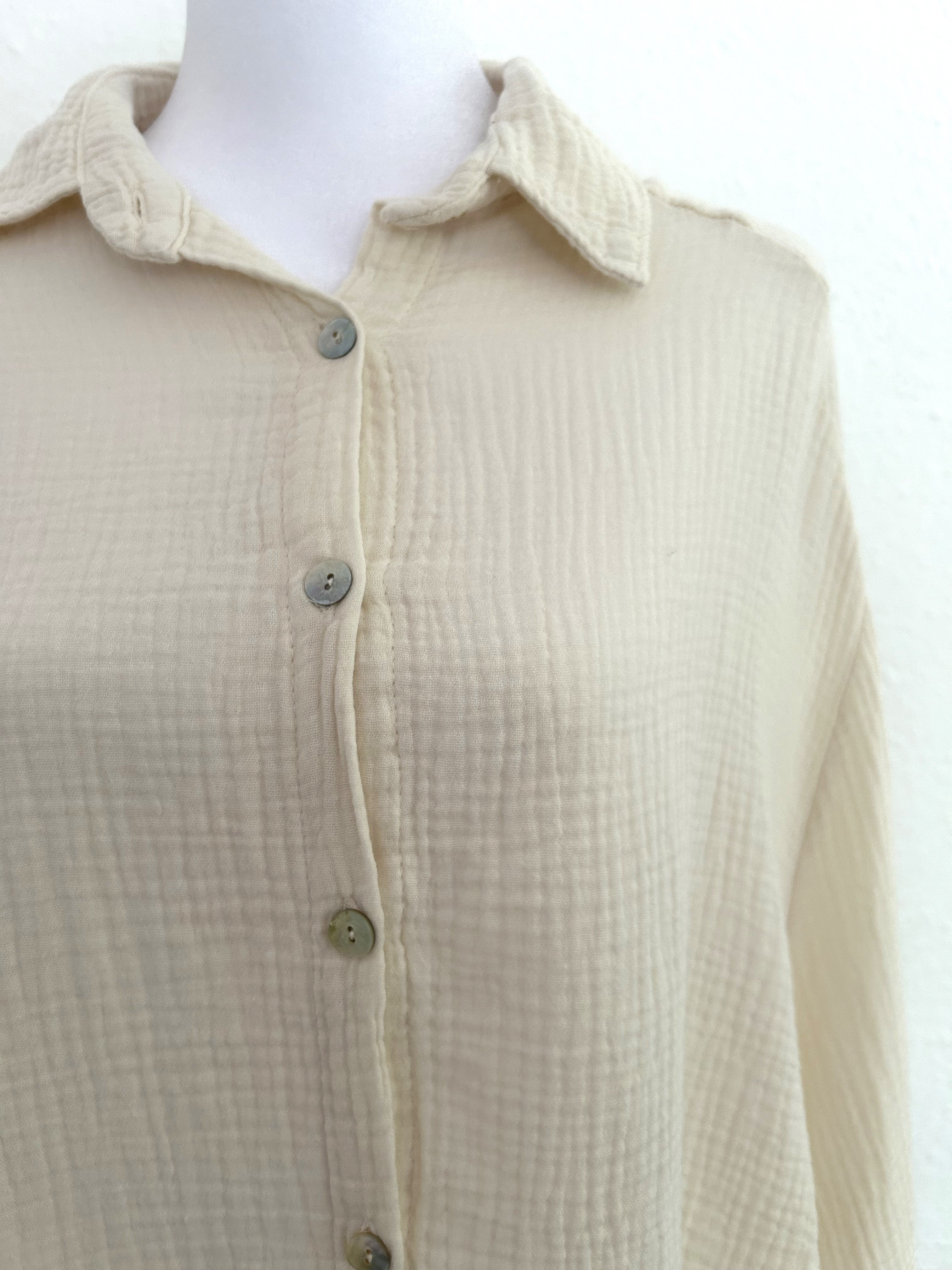 Musselin Bluse Midi Creme
