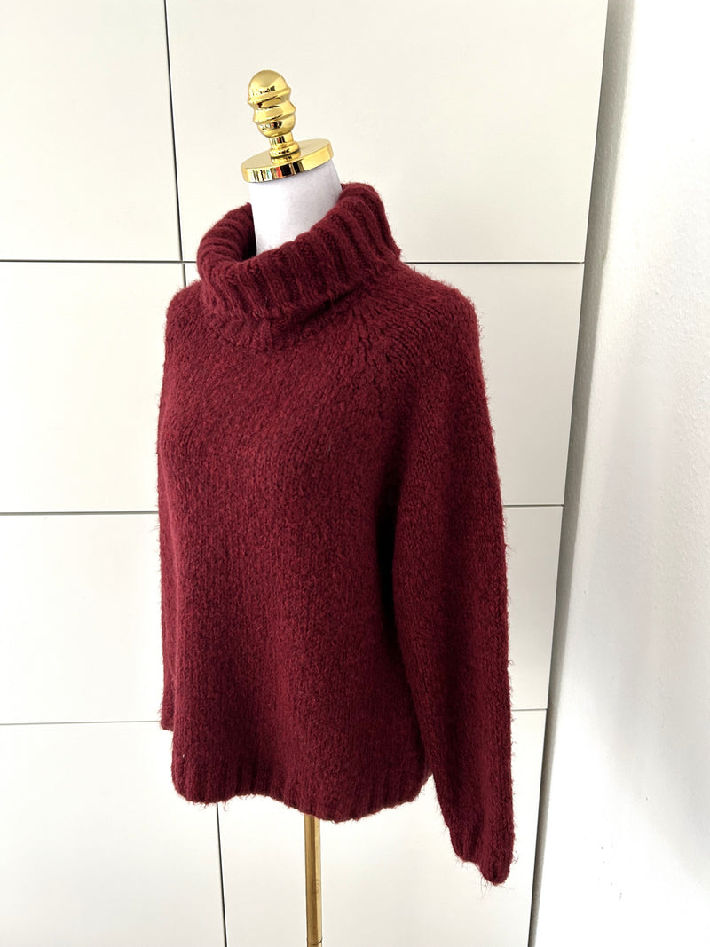 Cozy Rollkragen Pullover Weinrot