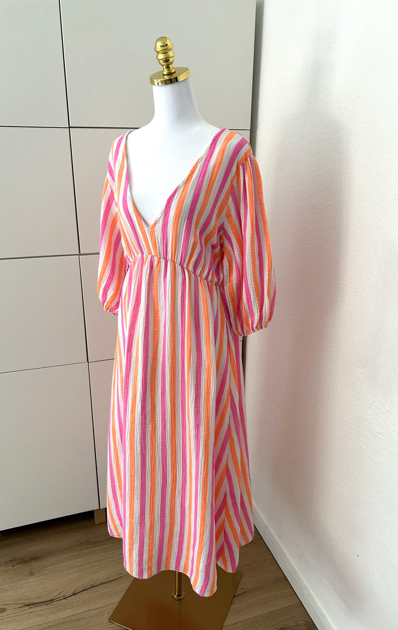 Musselin Kleid Streifen Weiß