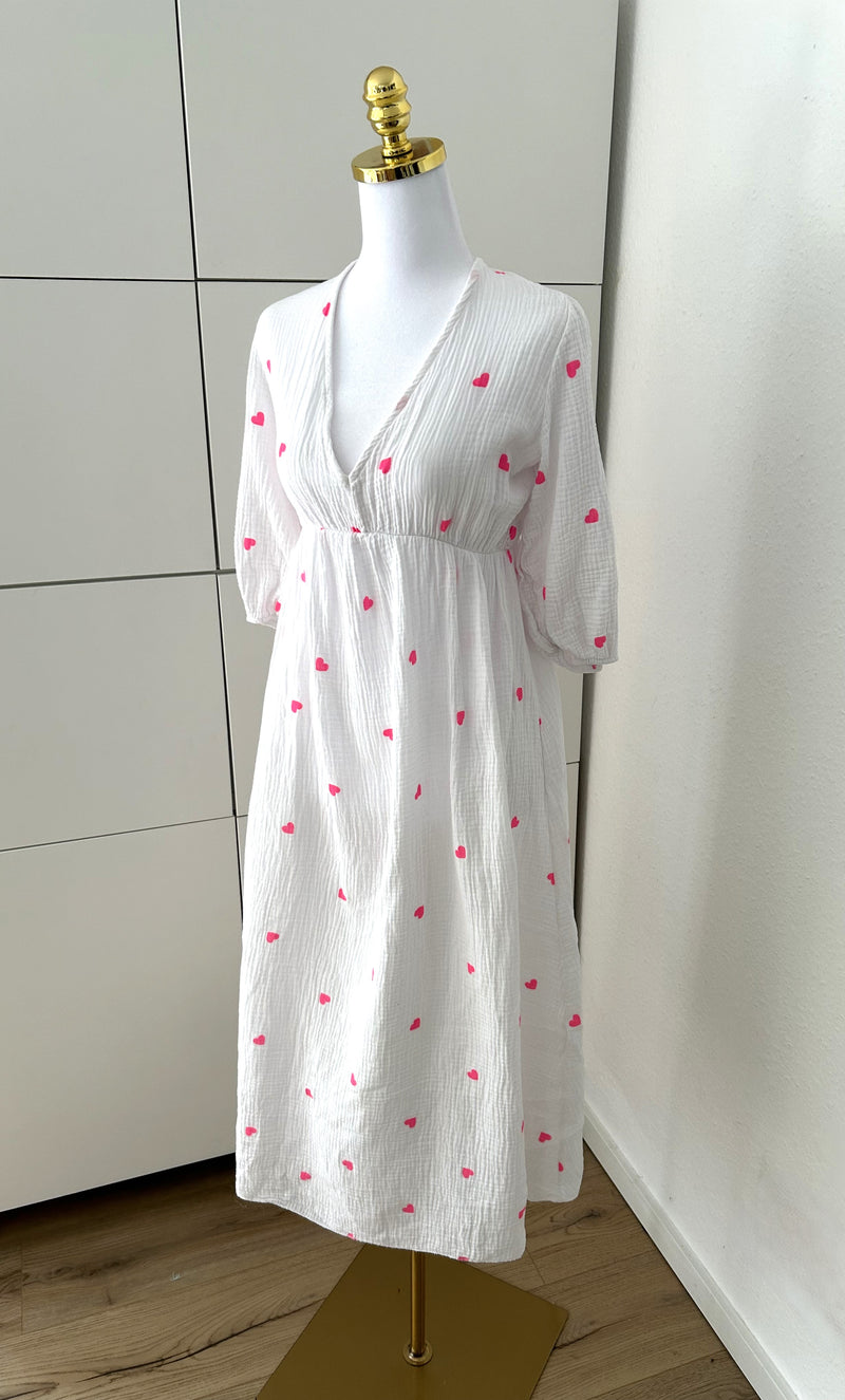 Musselin Kleid Herzchen Weiß