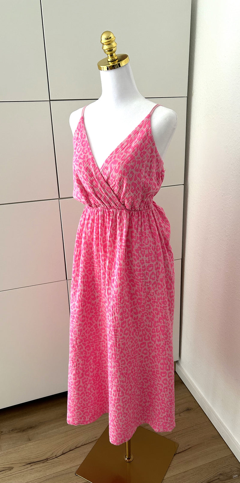 Musselin Kleid Leo Trägerlos Pink/Neon
