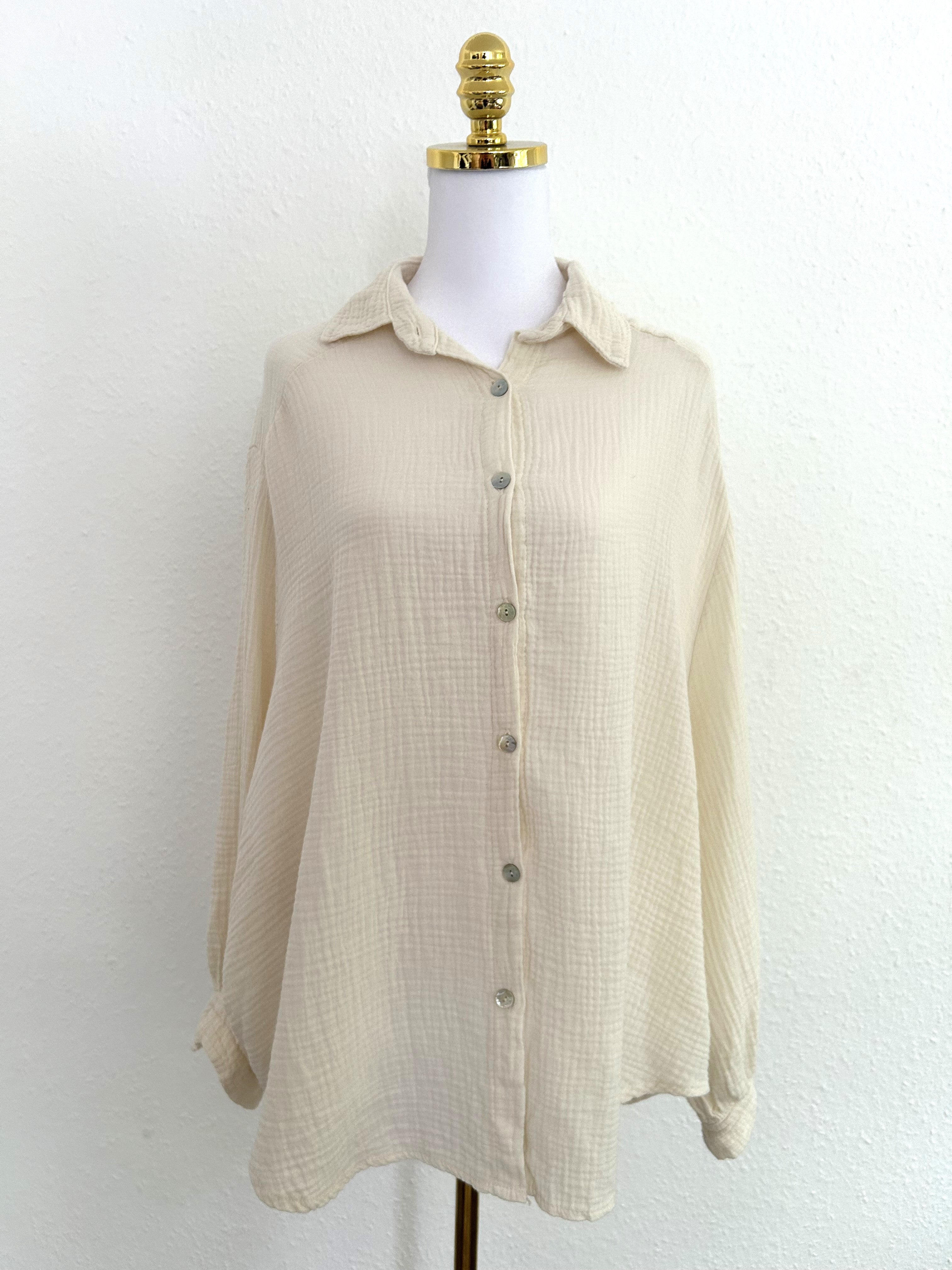 Musselin Bluse Midi Creme