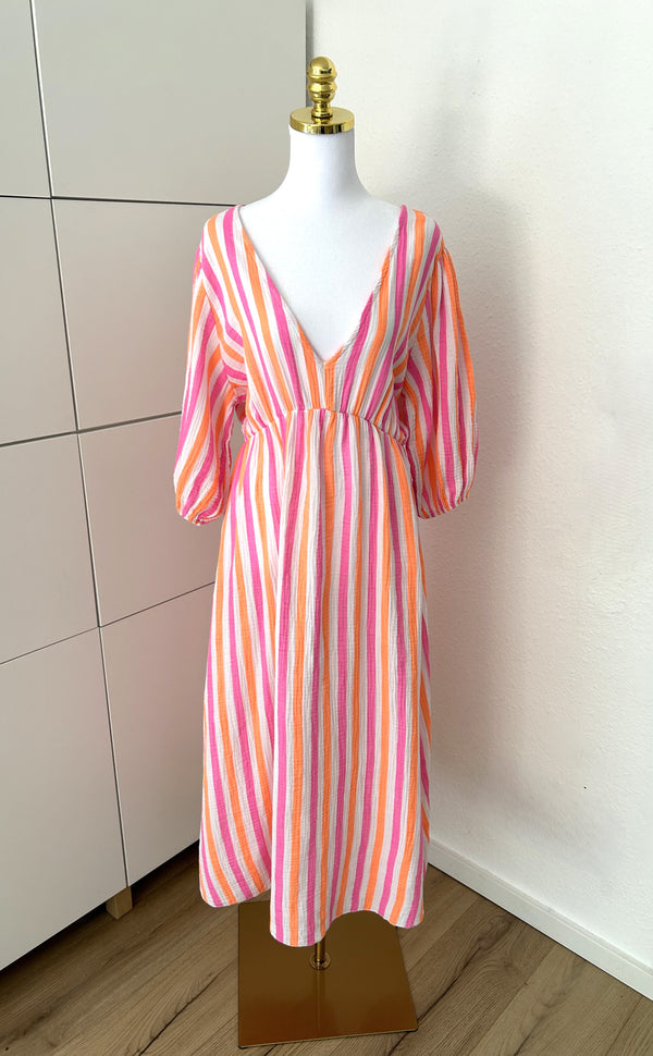 Musselin Kleid Streifen Weiß
