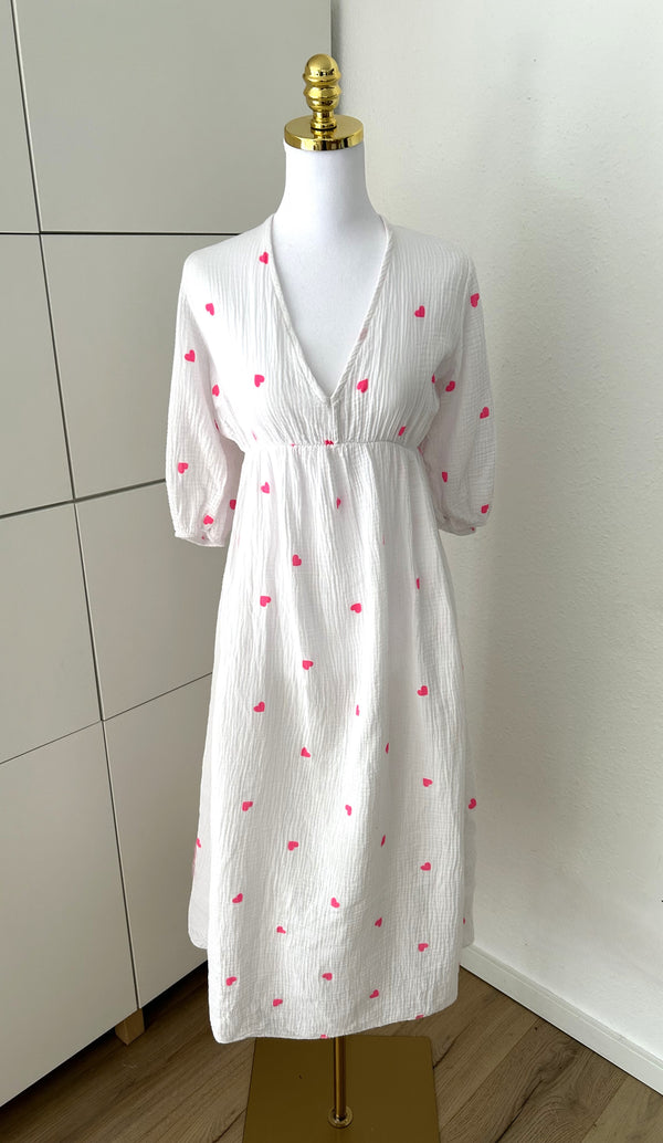 Musselin Kleid Herzchen Weiß