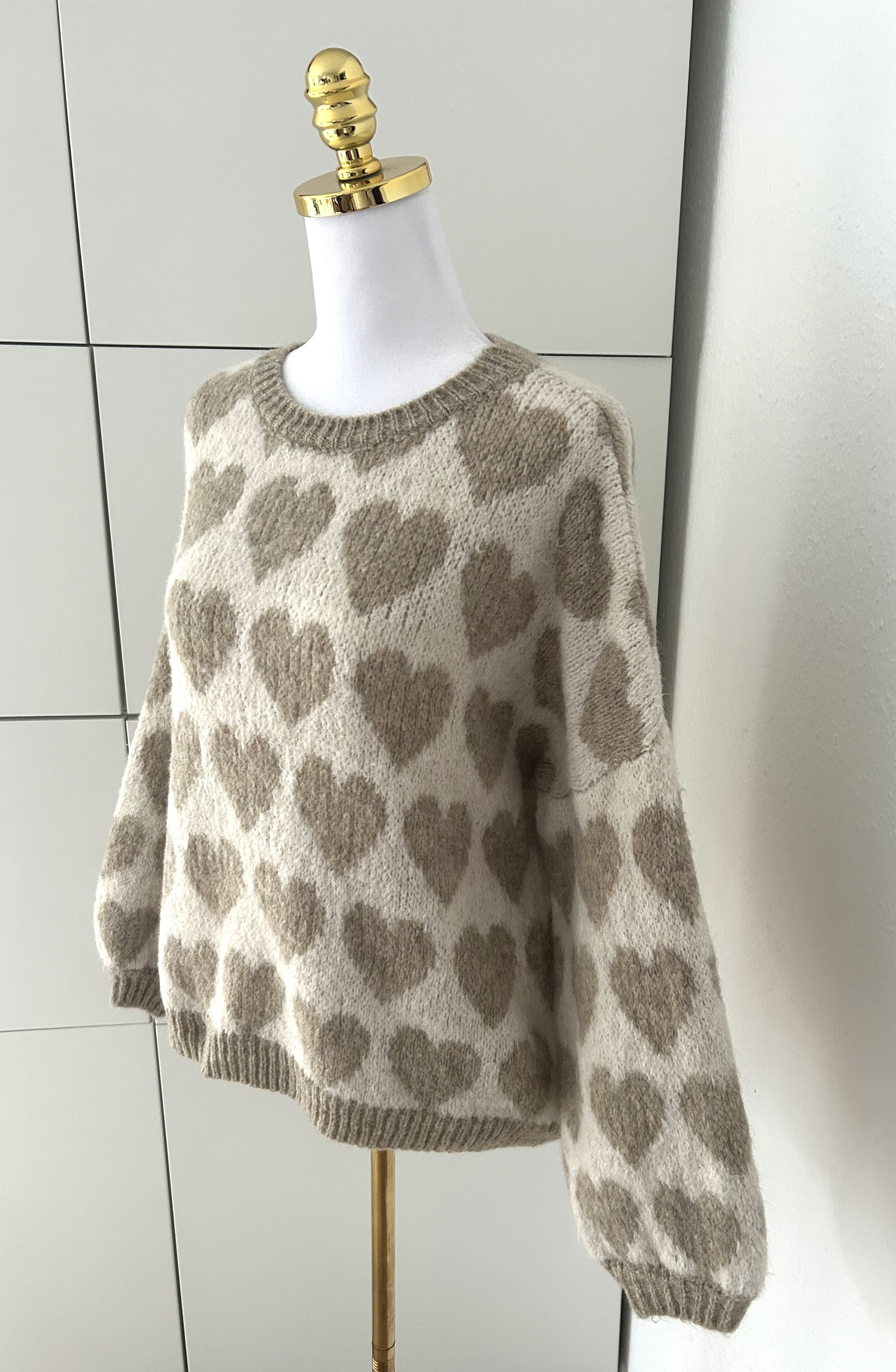 Pullover Herzchen Beige/Taupe