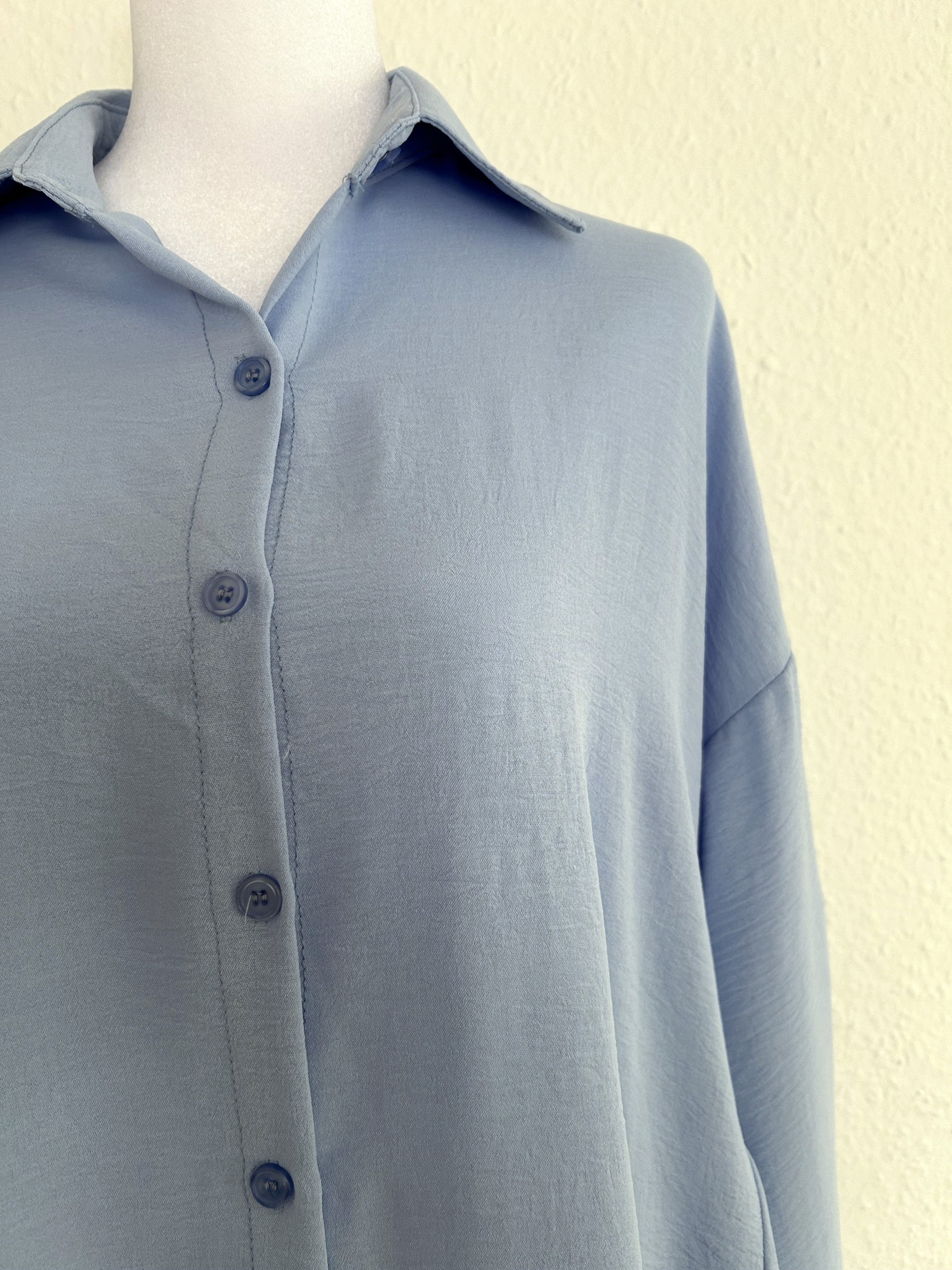 Long Bluse Basic Hellblau