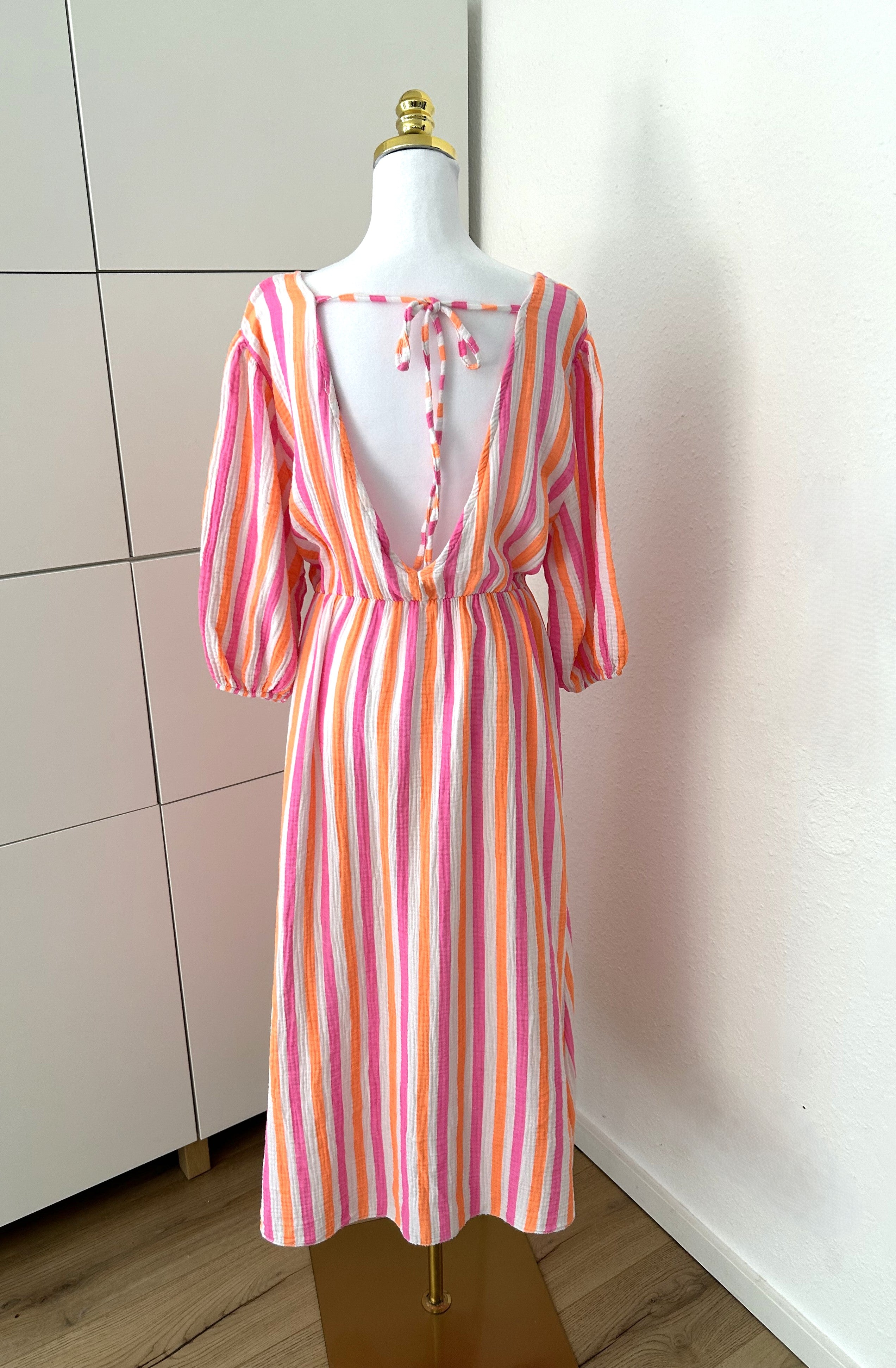 Musselin Kleid Streifen Weiß