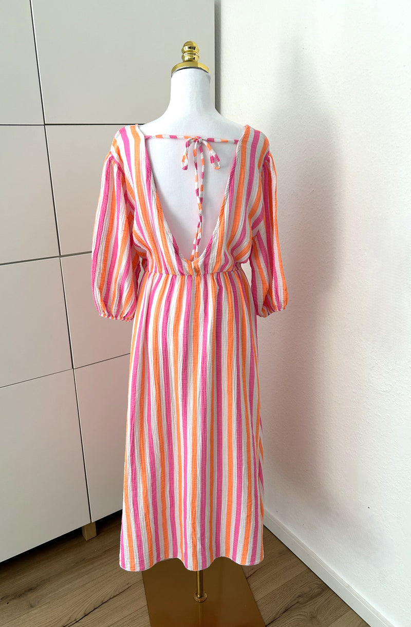Musselin Kleid Streifen Weiß