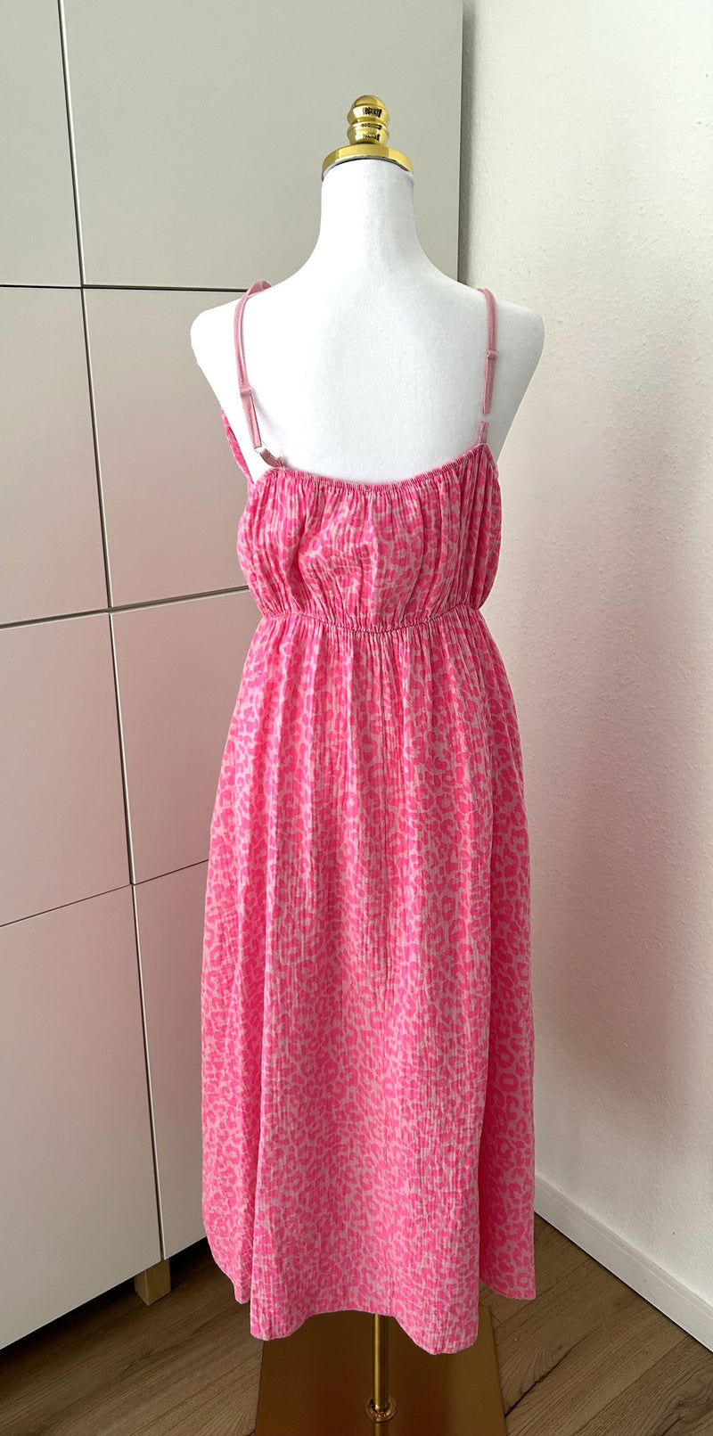 Musselin Kleid Leo Trägerlos Pink/Neon