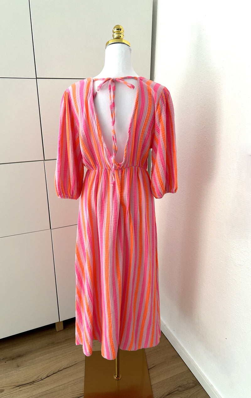 Musselin Kleid Streifen Neon