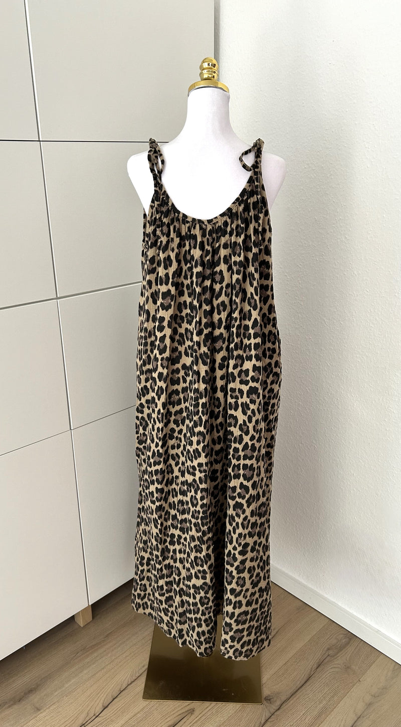 Musselin Maxikleid Leo Ärmellos Braun