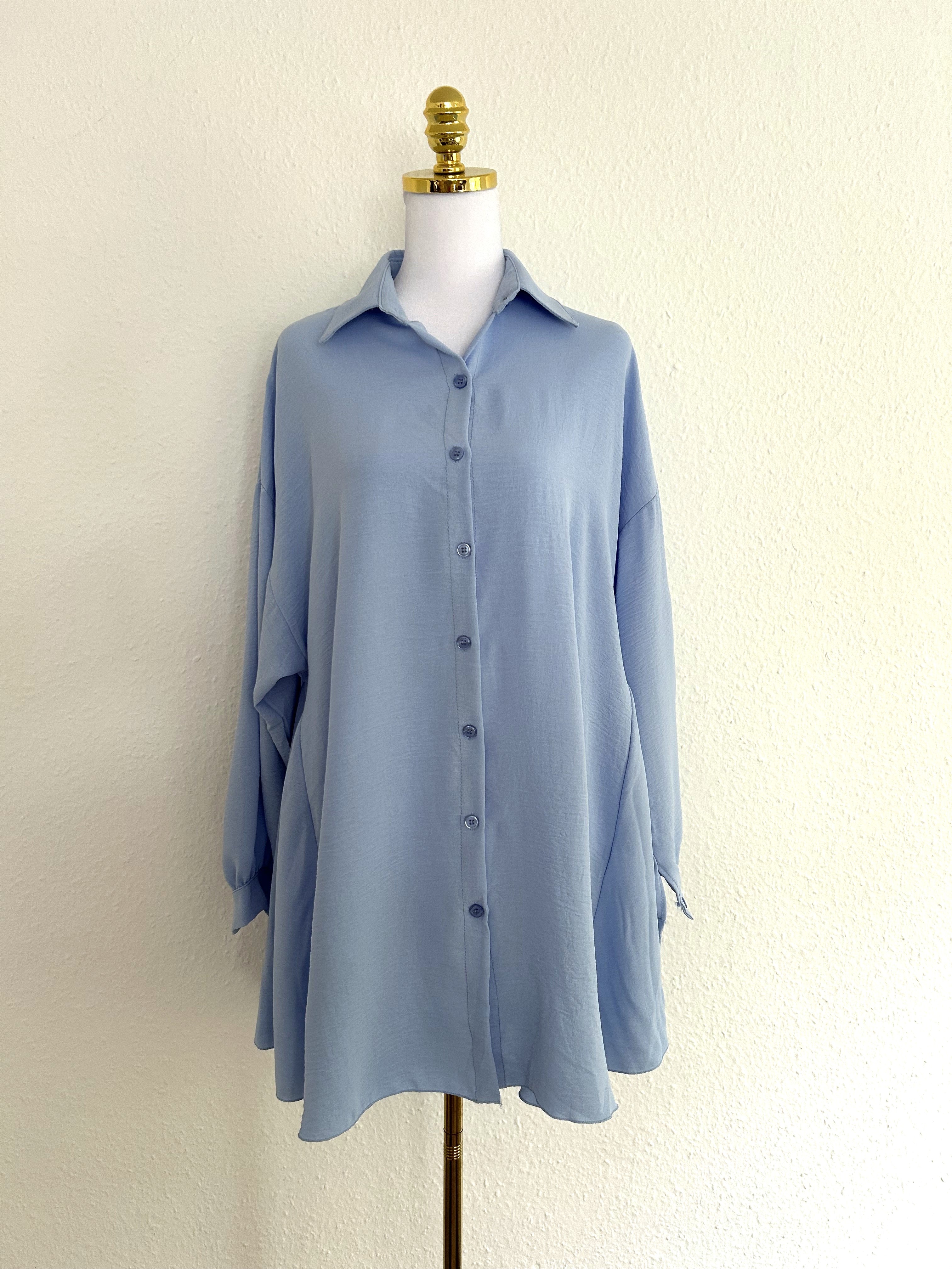Long Bluse Basic Hellblau