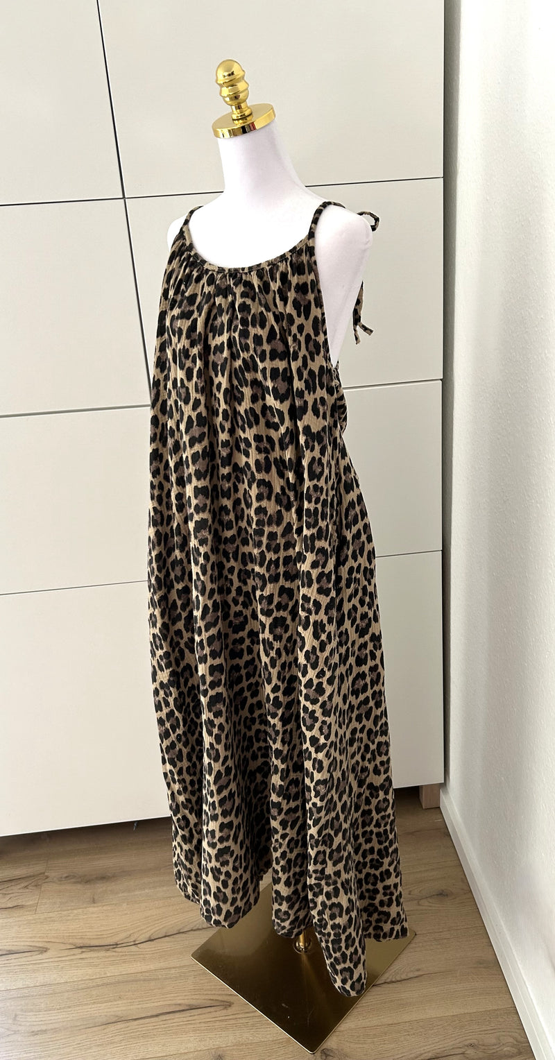 Musselin Maxikleid Leo Ärmellos Braun